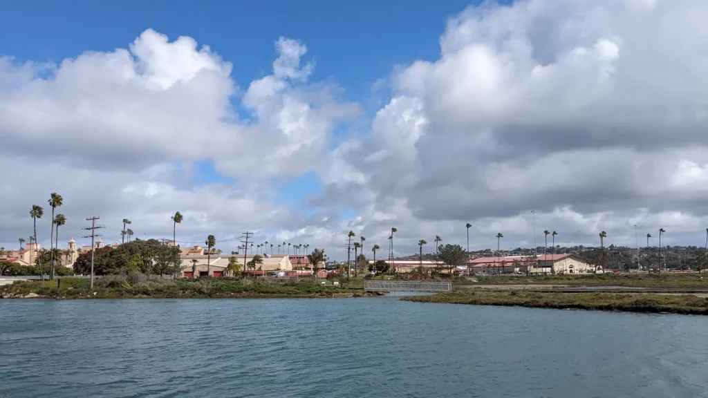The Del Mar Fairgrounds seen across the San Dieguito lagoon