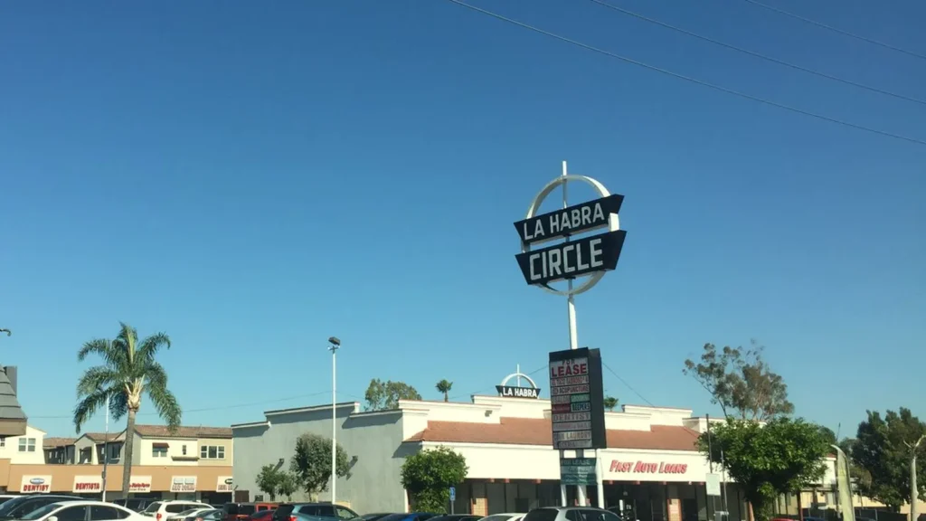 La Habra Circle sign on La Habra Boulevard, La Habra, California
