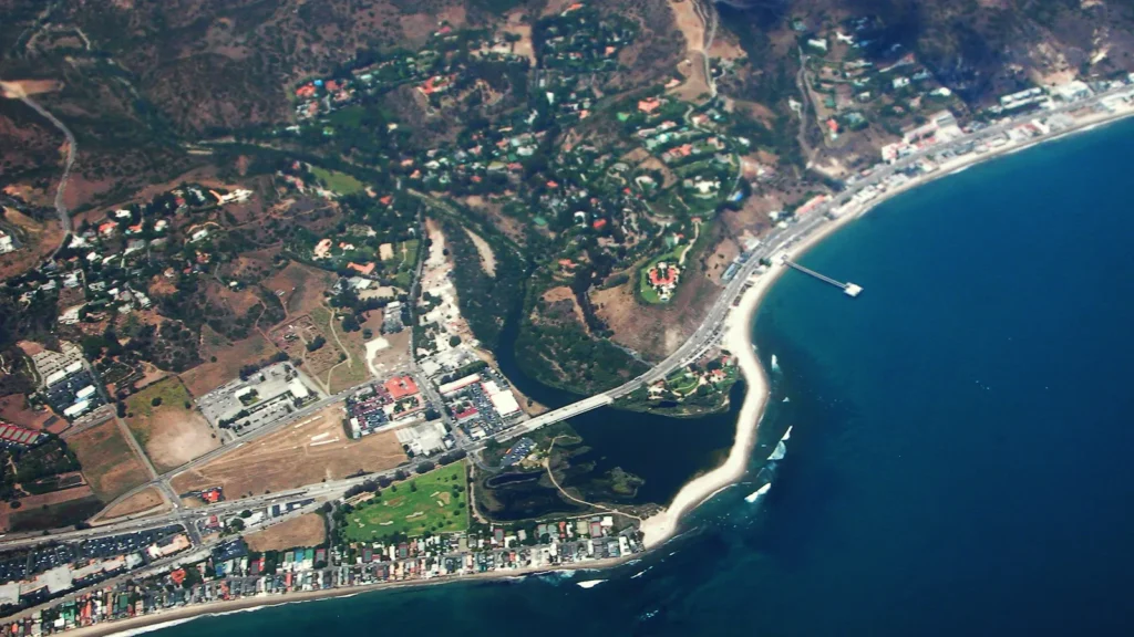 The Malibu coastline from the air