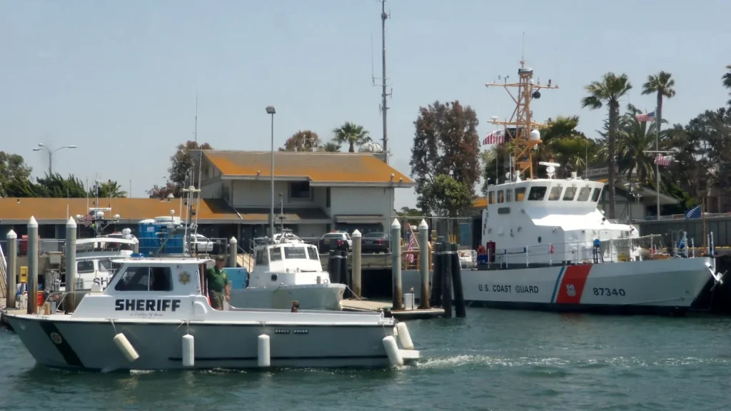 Sheriff boats docked at the Marina del Rey Sheriff Station