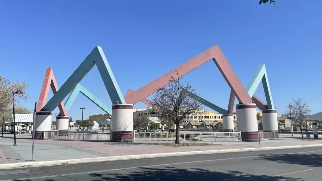 The peaked shade canopies of the Montclair Transcenter