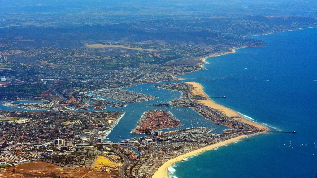Newport Beach and Newport Harbor from above, Newport Beach, California