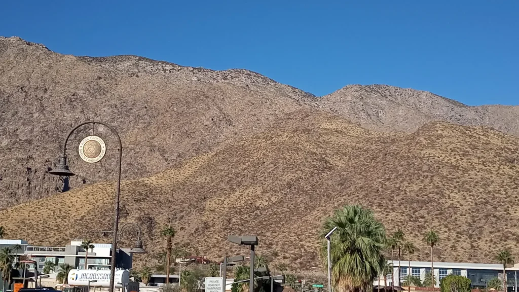 Downtown Palm Springs with the San Jacinto Mountains behind