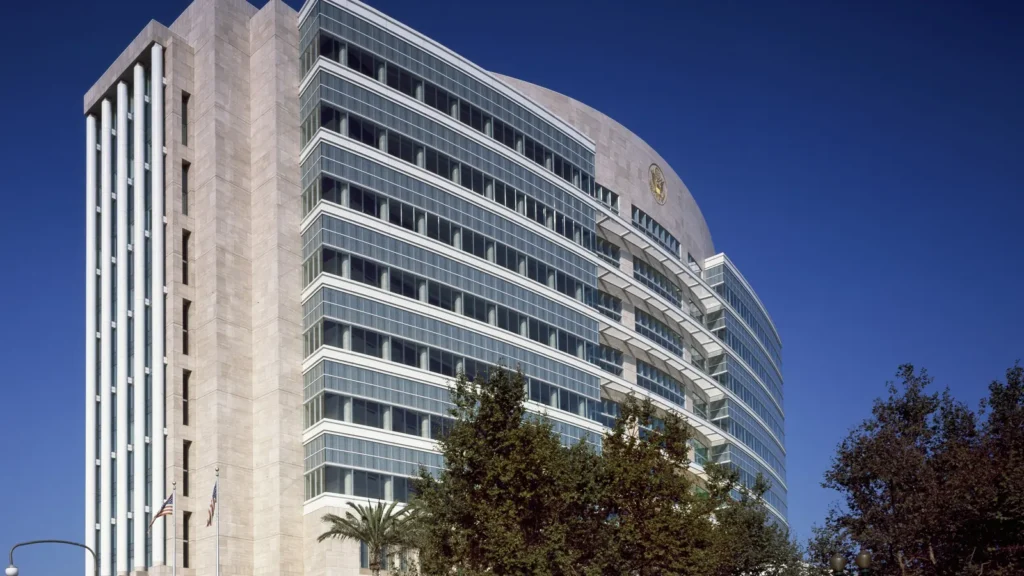 Ronald Reagan Federal Courthouse in the Santa Ana Civic Center, near the Santa Ana City Jail