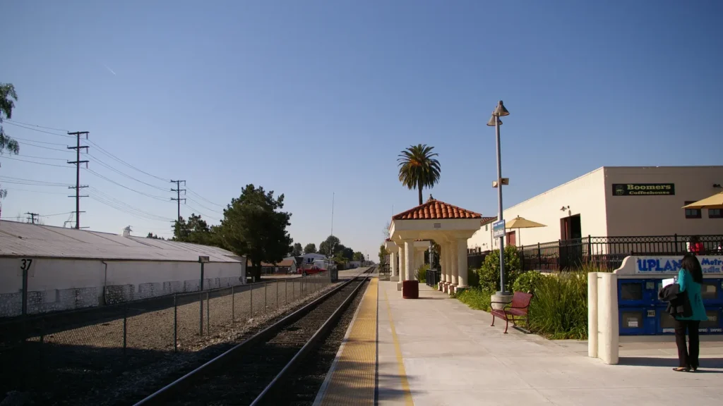 The Upland Metrolink station platform and depot