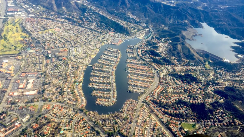 Westlake Village and Westlake Lake from the air